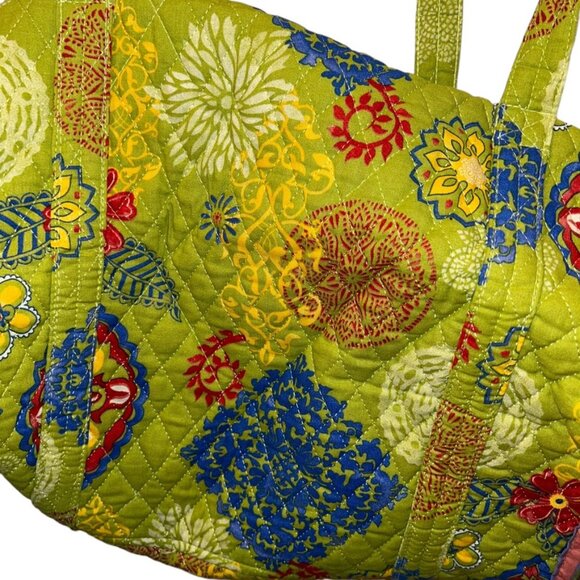 French Provencal green paisley block contrast cotton quilted weekender b… - Picture 3 of 6